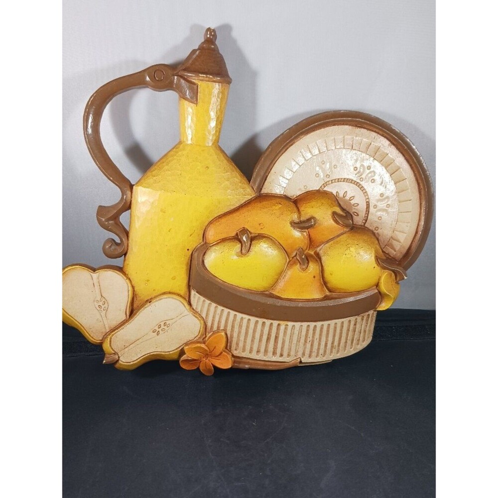 Vintage Syroco Homco 7610 Wall Hanging Plaque Pears Fruit MCM Yellow Orange